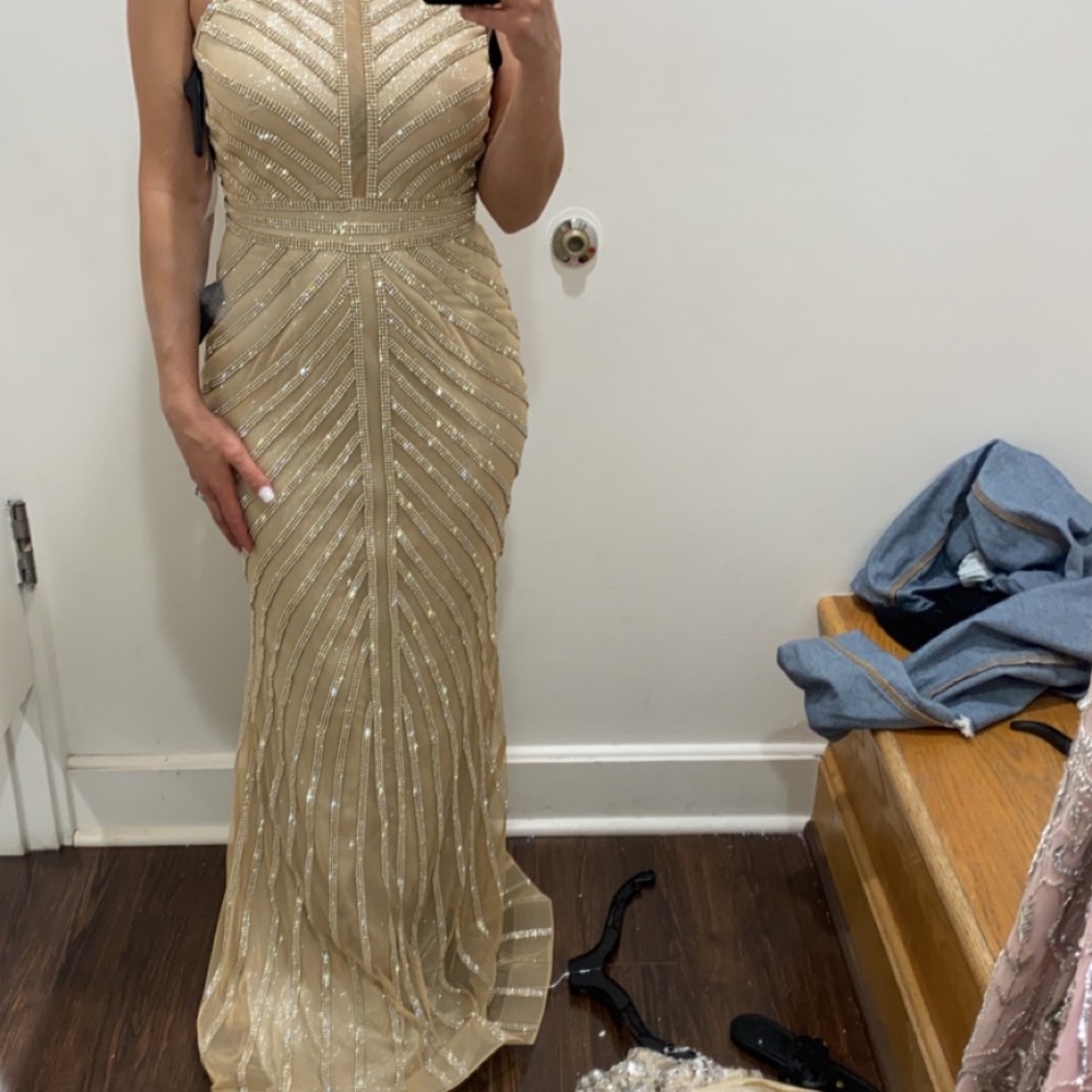 Champagne beaded evening gown - Picture 5 of 12